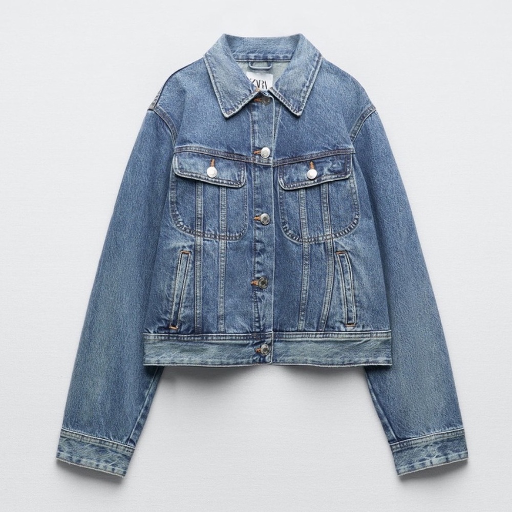 Zara Basic Blue Denim Jacket Button Front Medium Wash, XL